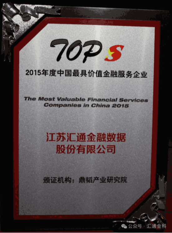 汇通金科历史今日 —— 荣获“2015年度中国最具价值金融服务企业”